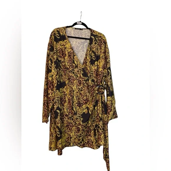Boohoo Plus | Dresses | Boohoo Black Gold Faux Wrap Dress | Poshmark